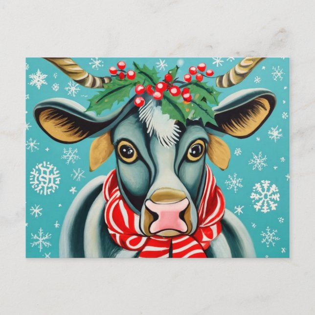 Funny Christmas Cow Postcard (Front)