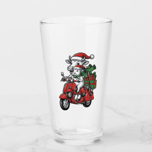 Funny Christmas Cow Riding Scooter Vintage Design_ Glass