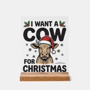 Funny Christmas Cow Vintage Holiday Shirt Design_1 Acrylic Sign