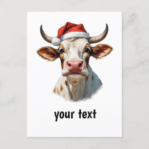 funny christmas cow with your text postcard