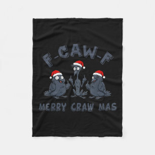 Funny Christmas Crow Graphic – F-caw-f Merry Craw  Fleece Blanket