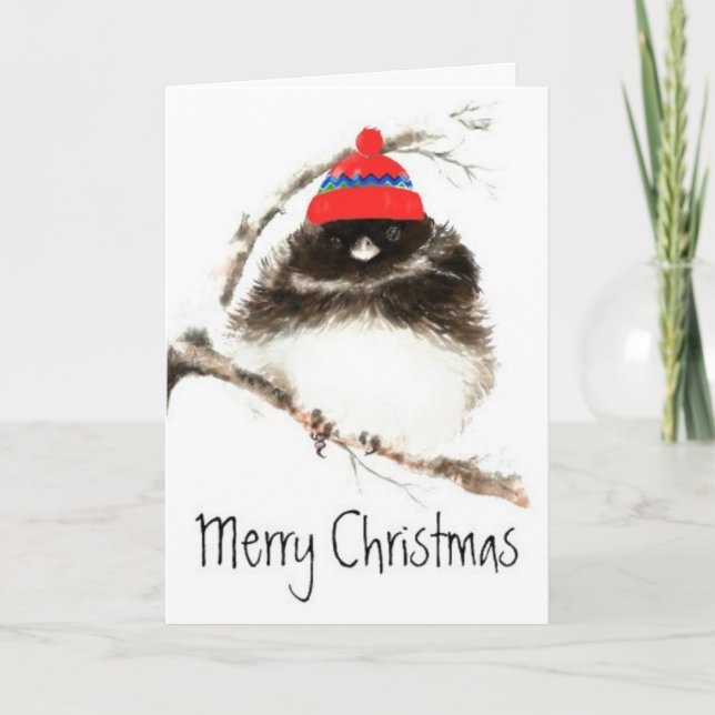 Funny Christmas, Custom, Cute Winter Chilly Bird Holiday Card (Front)