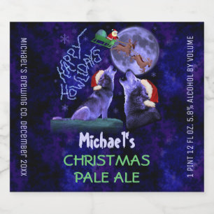 Funny Christmas Custom Homebrew Howlidays Wolves Beer Bottle Label