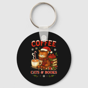 Funny Christmas Cute Coffee Cats Books Lover Women Key Ring