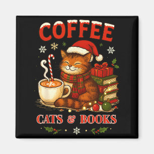 Funny Christmas Cute Coffee Cats Books Lover Women Magnet