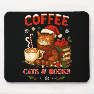 Funny Christmas Cute Coffee Cats Books Lover Women Mouse Mat