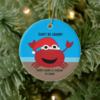 Funny Christmas Cute Crab Beach Personalize Ceramic Tree Decoration