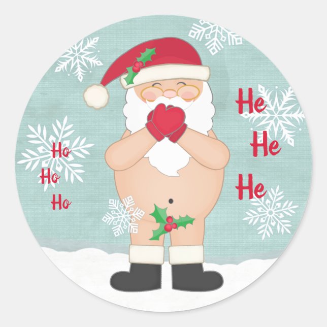 Funny Christmas Cute Custom Naughty Santa Classic Round Sticker (Front)