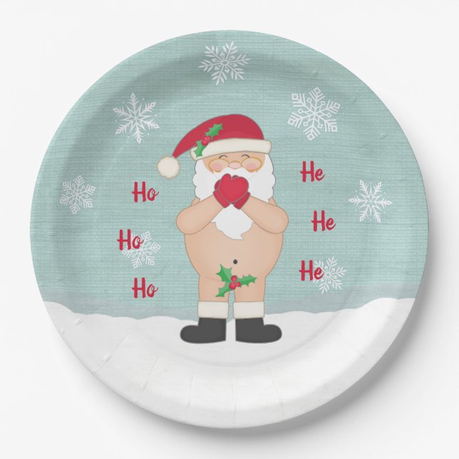 Funny Christmas Cute Custom Naughty Santa Paper Plate (Front)