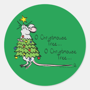 Funny Christmas Cute Mouse Tree Cartoon Classic Round Sticker