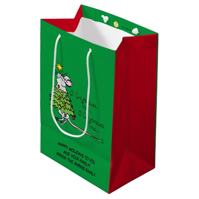 Funny Christmas Cute Mouse Tree Cartoon Medium Gift Bag (Front Angled)