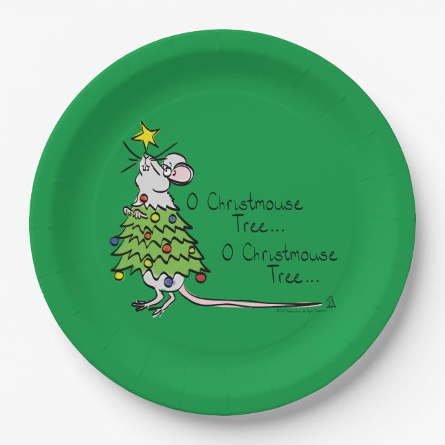 Funny Christmas Cute Mouse Tree Cartoon Paper Plate (Front)