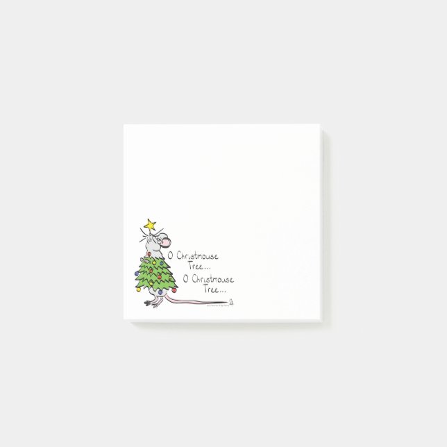 Funny Christmas Cute Mouse Tree Cartoon Post-it Notes (Front)