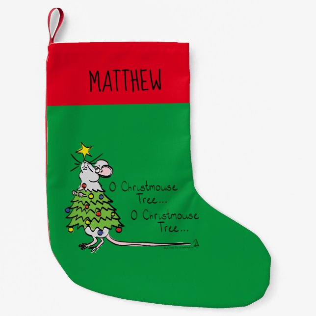 Funny Christmas Cute Mouse Tree Cartoon Small Christmas Stocking (Front)