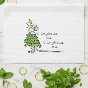 Funny Christmas Cute Mouse Tree Cartoon Tea Towel