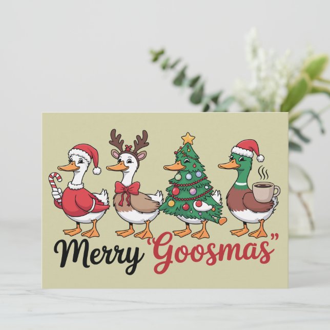 Funny Christmas Cute Xmas Goose Santa Holiday Card (Standing Front)