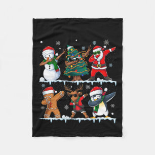 Funny Christmas Dabbing Santa Elf Deer Friends Xma Fleece Blanket