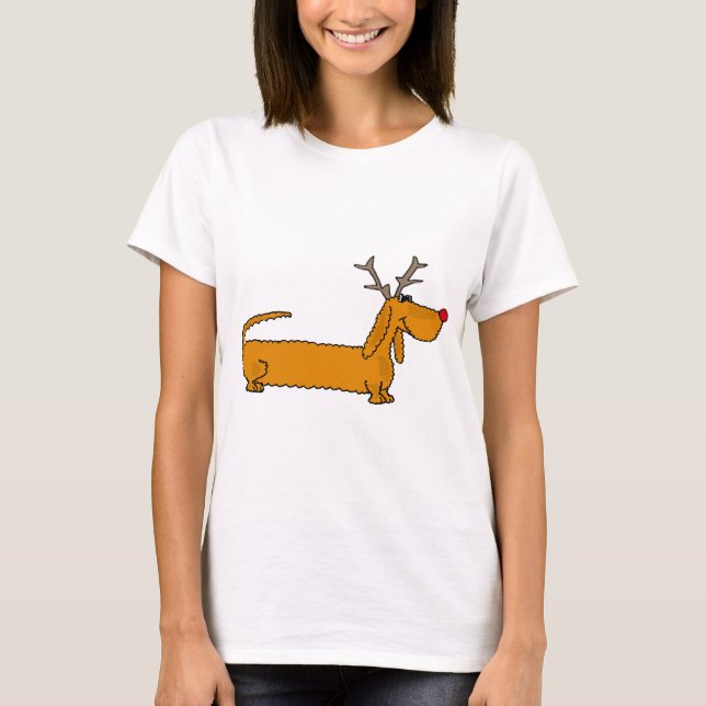 Funny Christmas Dachshund as Reindeer T-Shirt (Front)