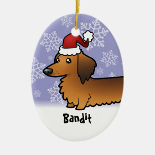 Funny Christmas Dachshund (longhair) Ceramic Tree Decoration