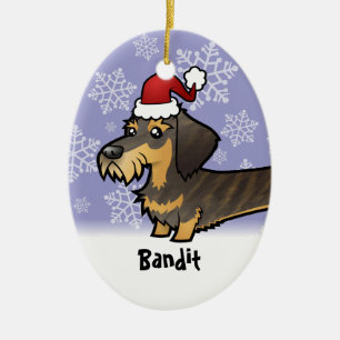 Funny Christmas Dachshund (wirehair) Ceramic Tree Decoration