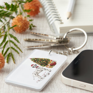 Funny Christmas Dalmatian Dog and Tree Key Ring