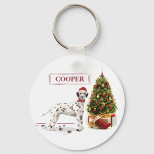 Funny Christmas Dalmatian Dog and Tree Key Ring