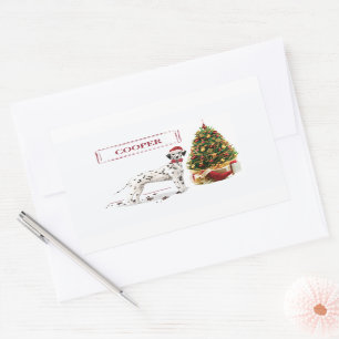 Funny Christmas Dalmatian Dog and Tree Rectangular Sticker
