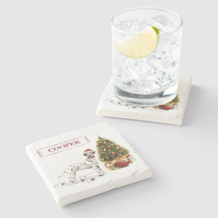 Funny Christmas Dalmatian Dog and Tree Stone Coaster