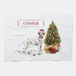 Funny Christmas Dalmatian Dog and Tree Tea Towel