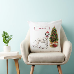 Funny Christmas Dalmation Dog and Tree Cushion