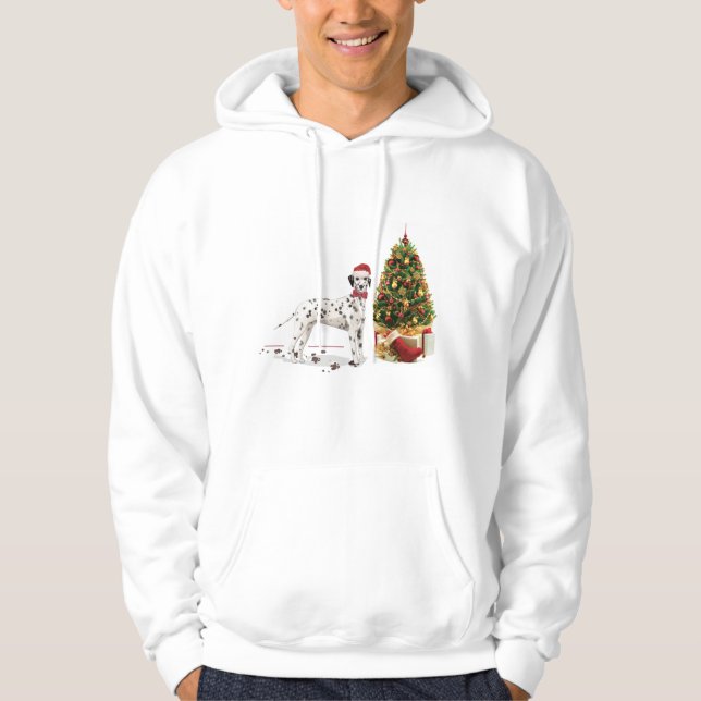 Funny Christmas Dalmation Dog and Tree Hoodie (Front)