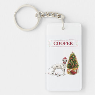 Funny Christmas Dalmation Dog and Tree Key Ring
