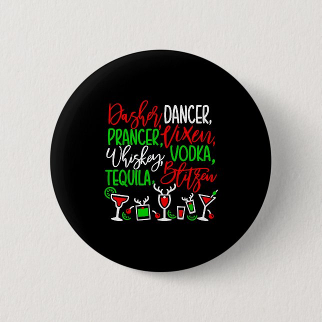 Funny Christmas Dasher Dancer Prancer Vixen Whiske 6 Cm Round Badge (Front)