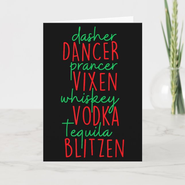 Funny Christmas Dasher Dancer Prancer Vixen Whiske Card (Front)