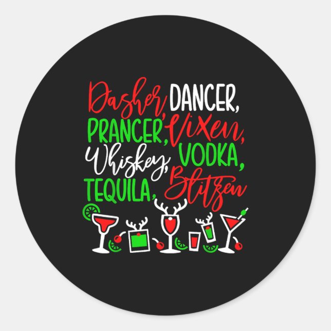 Funny Christmas Dasher Dancer Prancer Vixen Whiske Classic Round Sticker (Front)