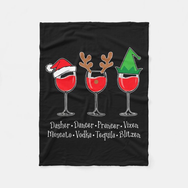 Funny Christmas Dasher Dancer Prancer Vixen Whiske Fleece Blanket (Front)