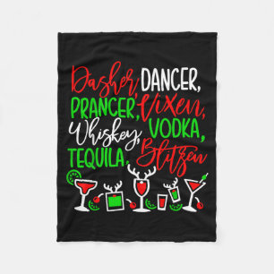 Funny Christmas Dasher Dancer Prancer Vixen Whiske Fleece Blanket
