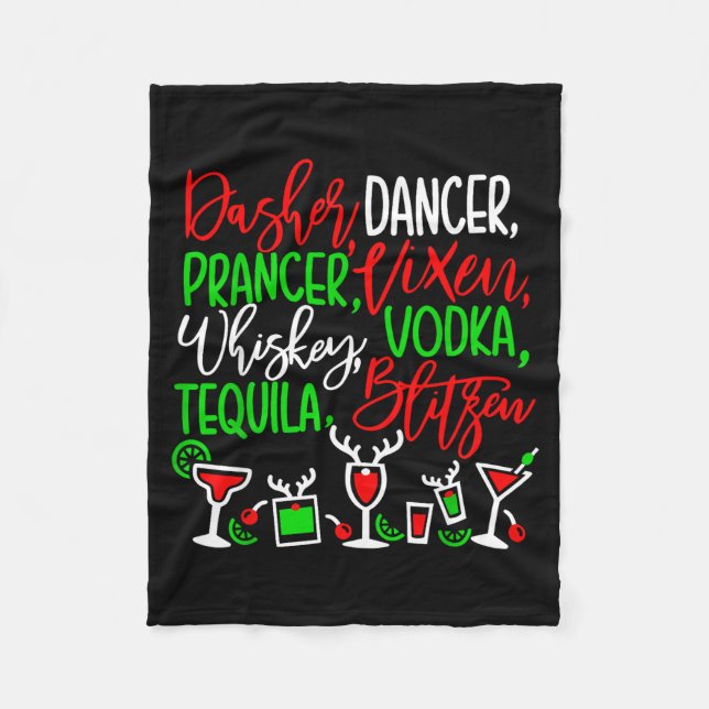 Funny Christmas Dasher Dancer Prancer Vixen Whiske Fleece Blanket (Front)