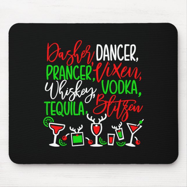 Funny Christmas Dasher Dancer Prancer Vixen Whiske Mouse Mat (Front)