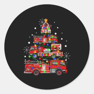 Funny Christmas Decor Firefighter Truck Christmas Classic Round Sticker