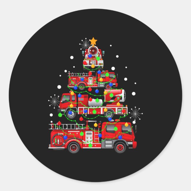 Funny Christmas Decor Firefighter Truck Christmas  Classic Round Sticker (Front)