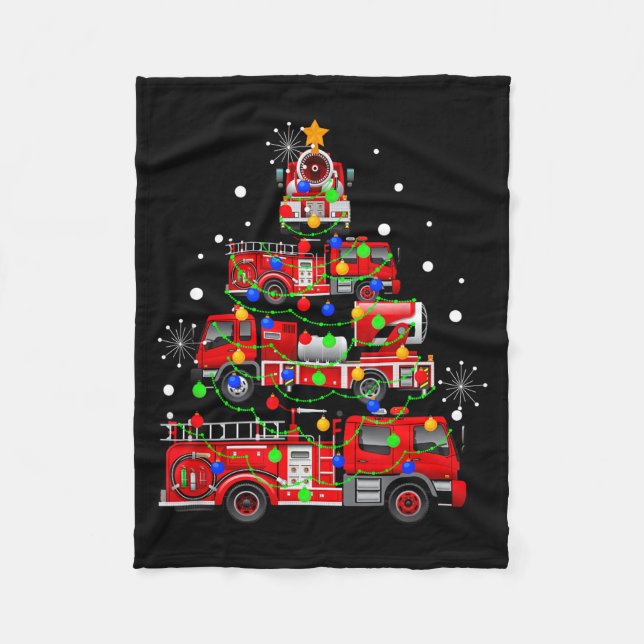 Funny Christmas Decor Firefighter Truck Christmas  Fleece Blanket (Front)