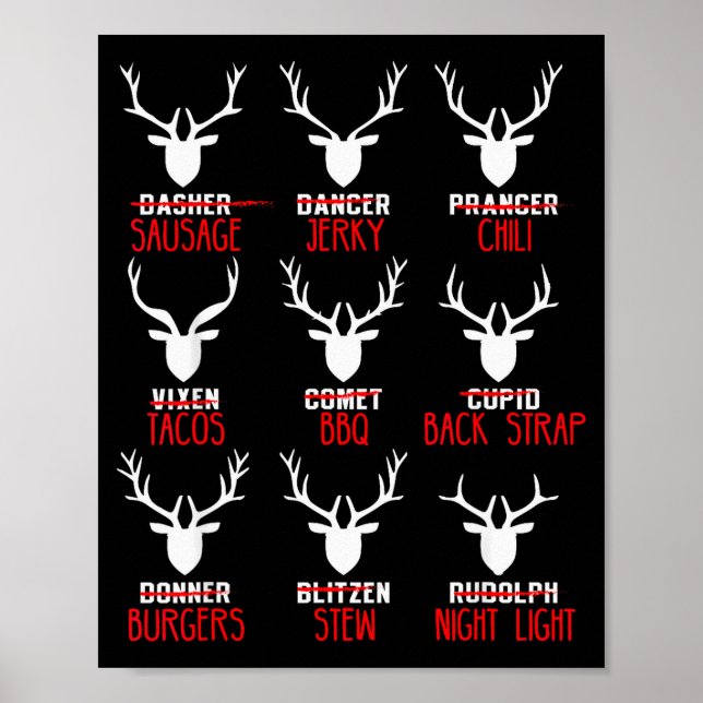 Funny Christmas Deer Hunters All Of Santa's Reinde Poster (Front)
