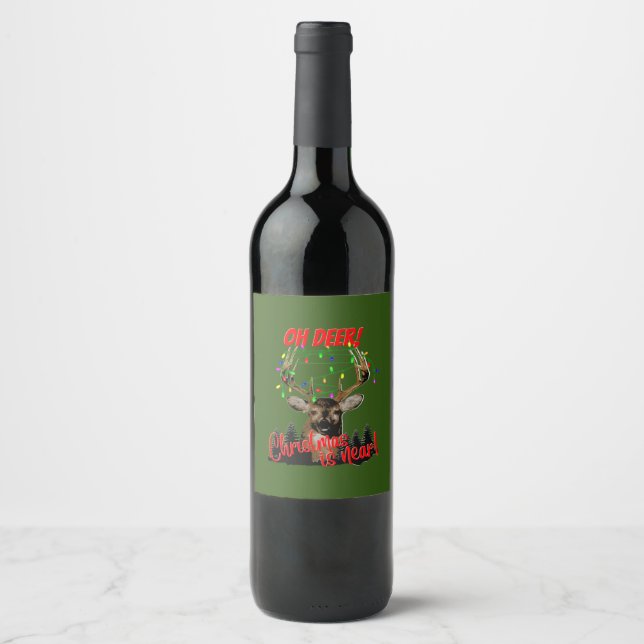Funny Christmas Deer Hunting Wine Label (Front)