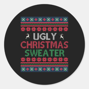 Funny Christmas Design Ugly Xmas Sweater Party Men Classic Round Sticker