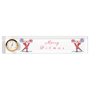 Funny Christmas Desk Plate Bodybuilder Santa Claus