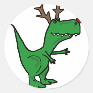 Funny Christmas Dinosaur as Reindeer Classic Round Sticker