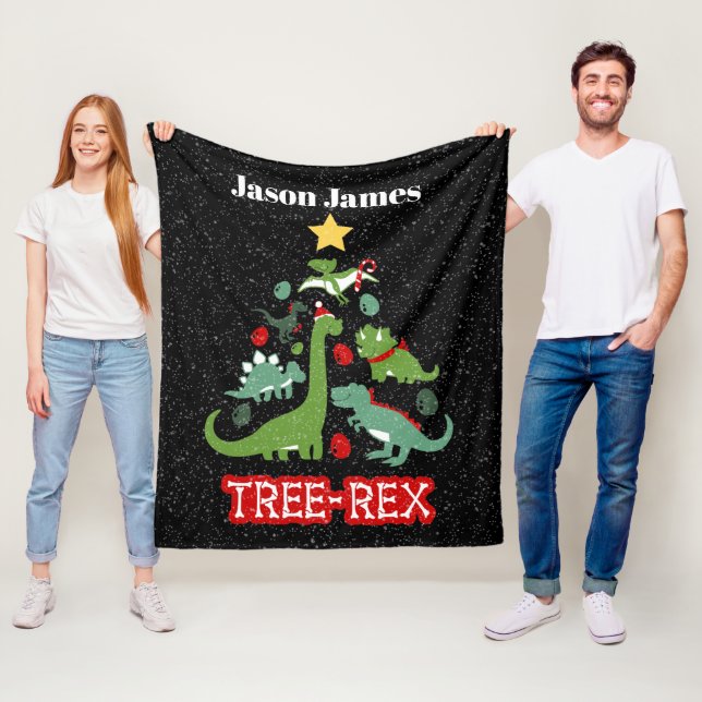 funny Christmas dinosaur kids Holiday Fleece Blanket (In Situ)