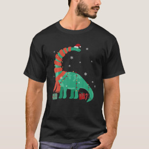 Funny Christmas Dinosaur Santa Xmas Lights Brontos T-Shirt
