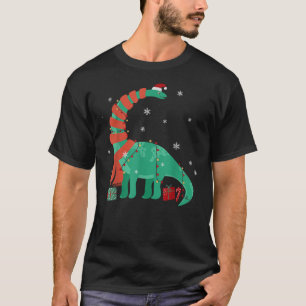 Funny Christmas Dinosaur Santa Xmas Lights Brontos T-Shirt